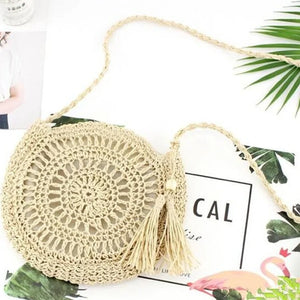Summer Beach Shoulder Bag Round Rattan Circle Straw Bag Tassel Crossbody