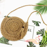 Summer Beach Shoulder Bag Round Rattan Circle Straw Bag Tassel Crossbody