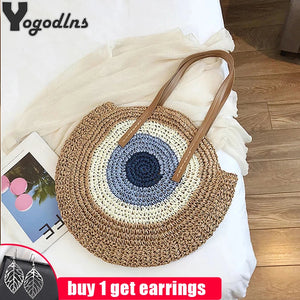 Round Straw Bags Women Shopping Bag Summer Travel Woven Rattan Beach Handbags