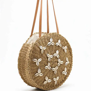 Straw Beach Bag Summer Woven Shell Shoulder Bag Rattan Braided Tote Bag