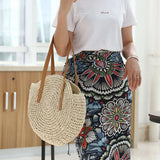 Round Straw Beach Bag Vintage Woven Shoulder Bag Rattan Bohemian Vacation