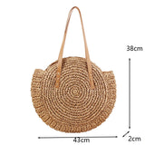Straw Beach Bag Vintage Woven Shoulder Rattan Circle Bohemian Vacation Bag