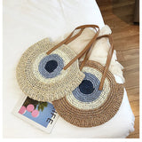 Vintage Round Straw Beach Bag Woven Raffia Shoulder Bag