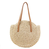Round Straw Beach Bag Vintage Woven Shoulder Bag Rattan Bohemian Vacation