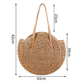 Vintage Round Straw Beach Bag Woven Raffia Shoulder Bag