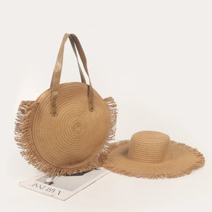 Round Straw Beach Bag Vintage Woven Shoulder Bag Raffia Circle Rattan Bags