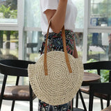 Round Straw Beach Bag Vintage Woven Shoulder Bag Rattan Bohemian Vacation