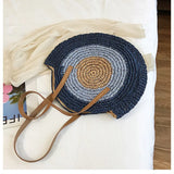 Vintage Round Straw Beach Bag Woven Raffia Shoulder Bag