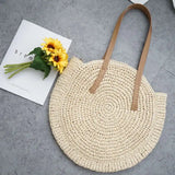 Round Straw Beach Bag Vintage Woven Shoulder Bag Rattan Bohemian Vacation