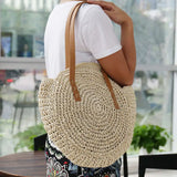 Round Straw Beach Bag Vintage Woven Shoulder Bag Rattan Bohemian Vacation