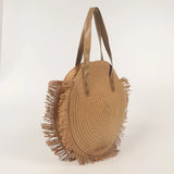 Round Straw Beach Bag Vintage Woven Shoulder Bag Raffia Circle Rattan Bags