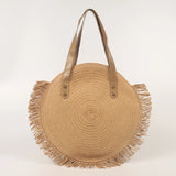 Round Straw Beach Bag Vintage Woven Shoulder Bag Raffia Circle Rattan Bags