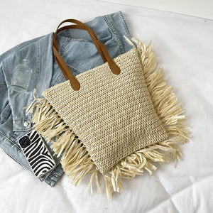 Vintage Round Straw Beach Bag Woven Rattan Bohemian Summer Shoulder Bag