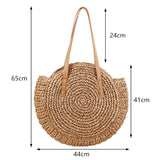 Round Straw Beach Bag Vintage Woven Shoulder Bag Raffia Circle