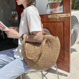 Round Straw Beach Bag Woven Shoulder Raffia Circle Rattan Bags Bohemian Summer