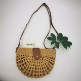 Round Straw Beach Bag Vintage Woven Shoulder Bag Raffia Rattan Bohemian Summer