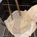 Round Straw Beach Bag Woven Shoulder Raffia Circle Rattan Bags Bohemian Summer