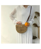 Round Straw Beach Bag Vintage Woven Shoulder Bag Raffia Rattan Bohemian Summer