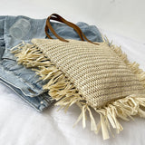 Vintage Round Straw Beach Bag Woven Rattan Bohemian Summer Shoulder Bag