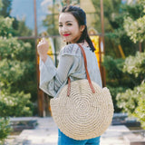 Round Straw Beach Bag Woven Shoulder Raffia Circle Rattan Bags Bohemian Summer