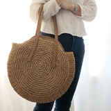 Round Straw Beach Bag Vintage Woven Shoulder Bag