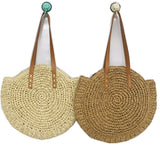 Vintage Round Straw Beach Bag Woven Raffia Bohemian Vacation Casual