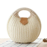 Vintage Round Straw Bucket Bag Woven Rattan Shoulder Bag