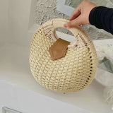 Vintage Round Straw Bucket Bag Woven Rattan Shoulder Bag