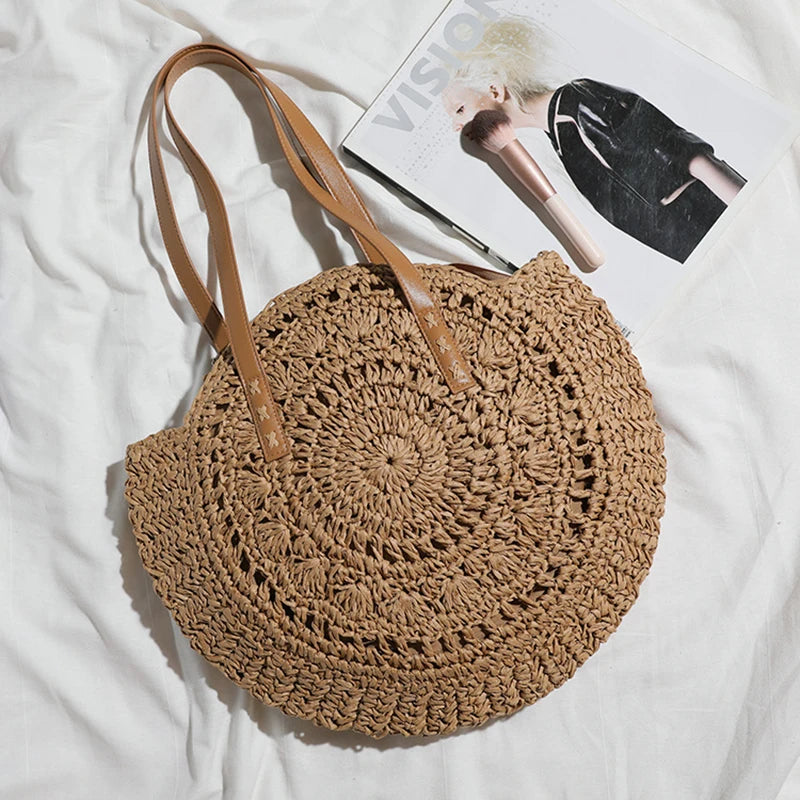 Tassel Straw Crossbody Bag Women Rattan Handbags Woven Beach Circle Bohemia
