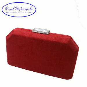Red Velvet Suede Evening Clutch with Shoulder Chain
