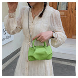Ruched Woven Rope Handle Bag Cloud Shoulder Messenger PU Leather Handbag
