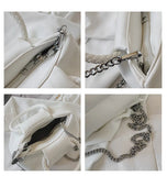 Ruched Woven Rope Handle Bag Cloud Shoulder Messenger PU Leather Handbag