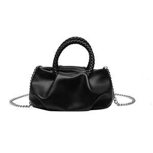 Ruched Woven Rope Handle Bag Cloud Shoulder Messenger PU Leather Handbag