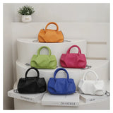 Ruched Woven Rope Handle Bag Cloud Shoulder Messenger PU Leather Handbag