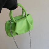 Ruched Woven Rope Handle Bag Cloud Shoulder Messenger PU Leather Handbag