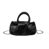 Ruched Woven Rope Handle Bag Cloud Shoulder Messenger PU Leather Handbag