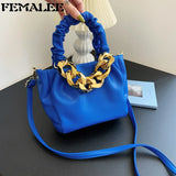 Ruched Handle Bags Summer PU Leather Shoulder Bag Ladies Handbag
