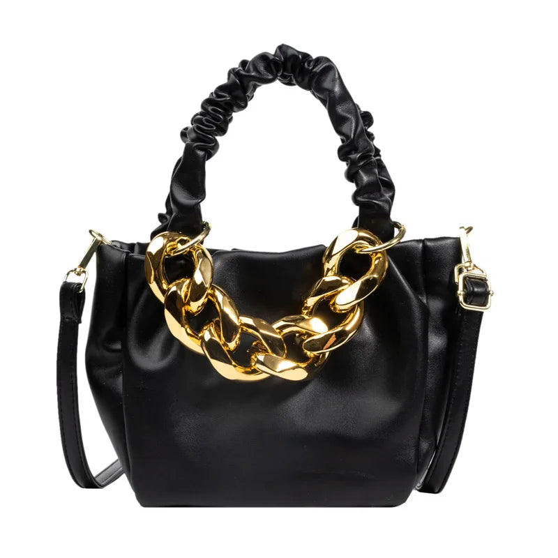 Ruched Handle Bags Summer PU Leather Shoulder Bag Ladies Handbag