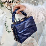 Ruched Handle Women's Padded Space Bag Quilted Down Cotton Shoulder Messenger Ba