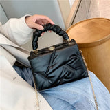 Ruched Handle Women's Padded Space Bag Quilted Down Cotton Shoulder Messenger Ba