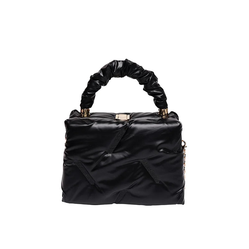 Ruched Handle Women's Padded Space Bag Quilted Down Cotton Shoulder Messenger Ba