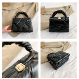 Ruched Handle Women's Padded Space Bag Quilted Down Cotton Shoulder Messenger Ba