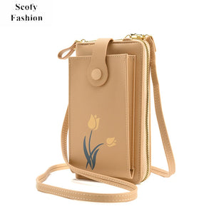 SCOFY Floral Small Phone Bag Women PU Leather Crossbody Mini Shoulder Purses Han