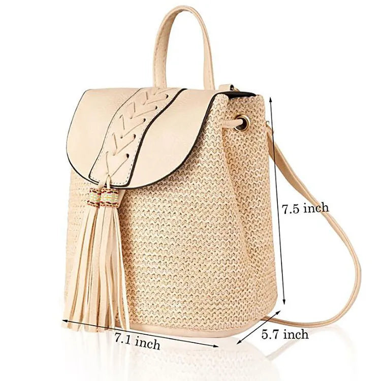 SCOFY Knitted Beach Bag Backpacks for Women Tassel Satchel Backpack Purse