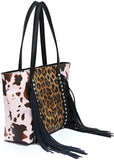 Leopard Tote Bag with Tassel - Large Capacity Cow Print Handbag for Women