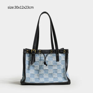 SCOFY Summer Plaid Canvas Tote Bags - Medium Size Shoulder Bags
