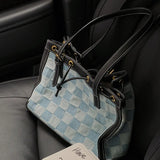 SCOFY Summer Plaid Canvas Tote Bags - Medium Size Shoulder Bags