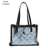 SCOFY Summer Plaid Canvas Tote Bags - Medium Size Shoulder Bags