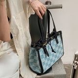 SCOFY Summer Plaid Canvas Tote Bags - Medium Size Shoulder Bags