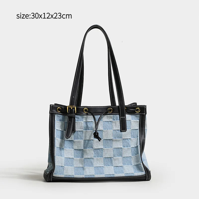 SCOFY Summer Plaid Canvas Tote Bags - Medium Size Shoulder Bags